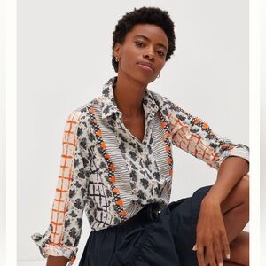 Anthropologie Maeve Colloquial Buttondown in Grey Motif
